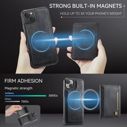For iPhone 15 Plus AutSpace A13 MagSafe Magnetic RFID Flip Card Bag Phone Case(Black)