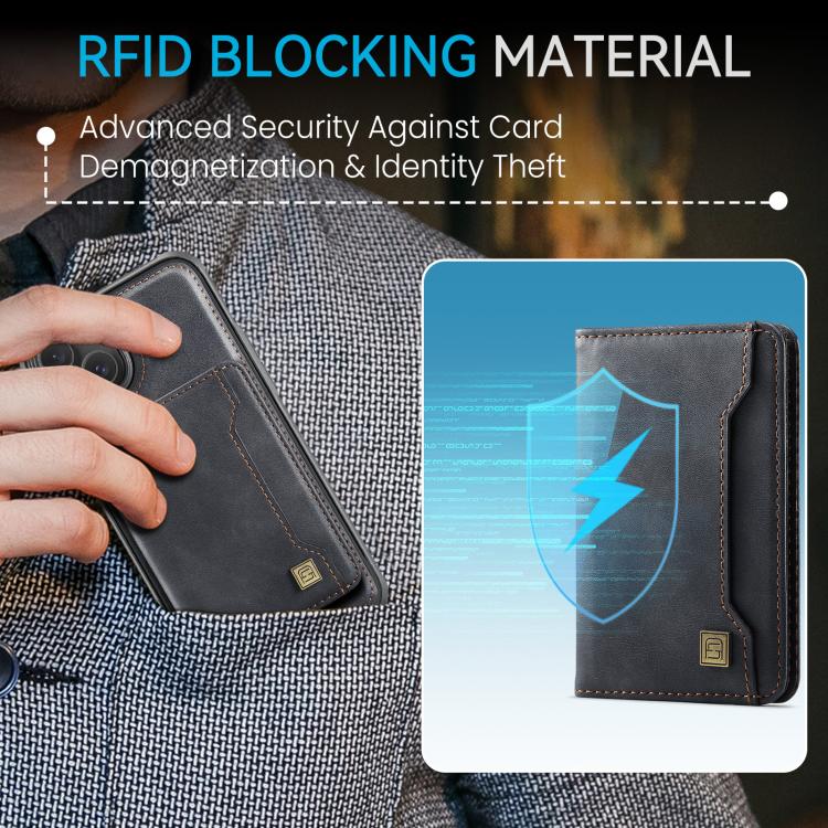 For iPhone 15 Plus AutSpace A13 MagSafe Magnetic RFID Flip Card Bag Phone Case(Black)