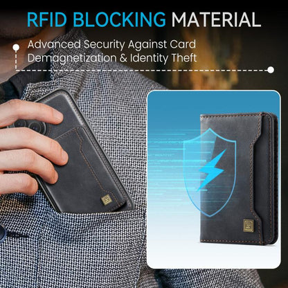 For iPhone 15 Plus AutSpace A13 MagSafe Magnetic RFID Flip Card Bag Phone Case(Black)