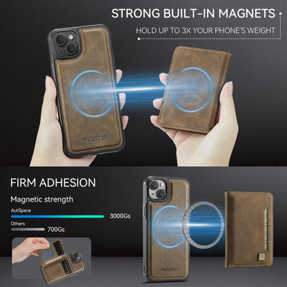 Pour iPhone 14 Plus AutSpace A13 MagSafe Magnétique RFID Flip Card Bag Étui de téléphone (Café)