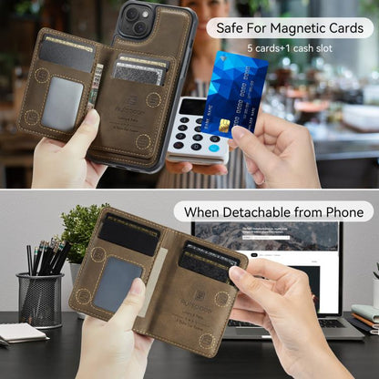 Pour iPhone 14 Plus AutSpace A13 MagSafe Magnétique RFID Flip Card Bag Étui de téléphone (Café)