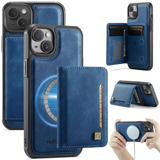 Pour iPhone 14 AutSpace A13 MagSafe Magnétique RFID Flip Étui Portefeuille (Bleu)