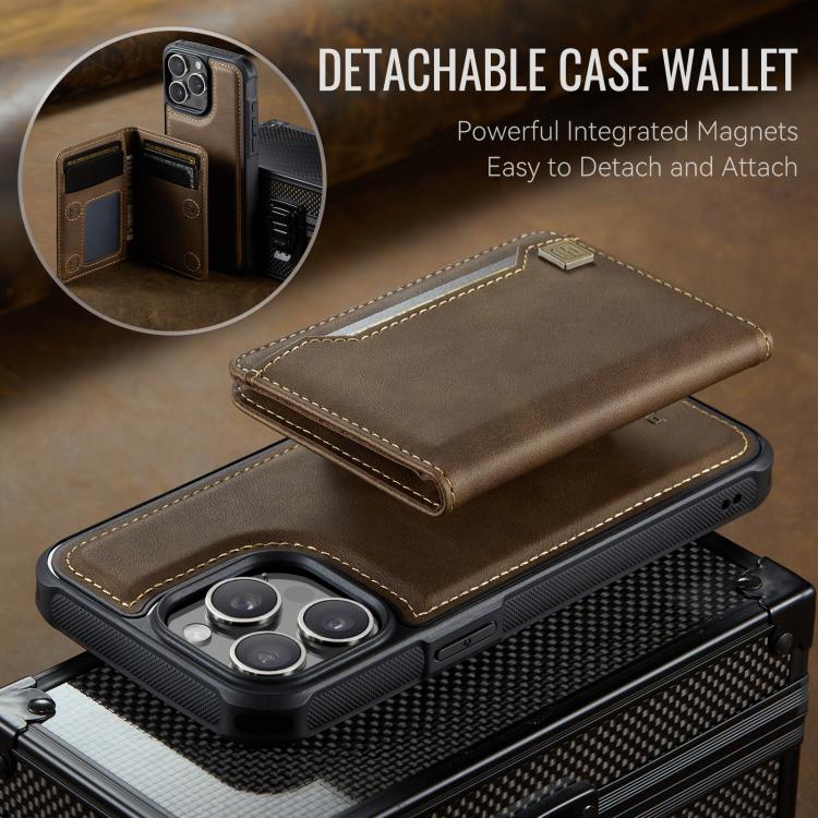 For iPhone 14 Pro Max AutSpace A13 MagSafe Magnetic RFID Flip Card Bag Phone Case(Coffee)