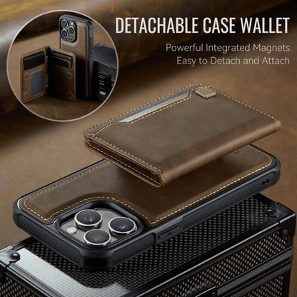 For iPhone 14 Pro Max AutSpace A13 MagSafe Magnetic RFID Flip Card Bag Phone Case(Coffee)