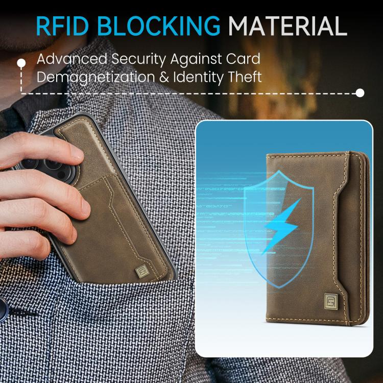 For iPhone 14 Pro Max AutSpace A13 MagSafe Magnetic RFID Flip Card Bag Phone Case(Coffee)