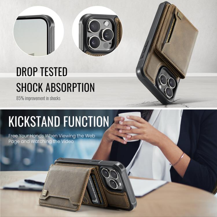 For iPhone 14 Pro Max AutSpace A13 MagSafe Magnetic RFID Flip Card Bag Phone Case(Coffee)