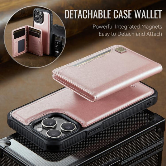 Pour iPhone 14 Pro Max AutSpace A13 MagSafe Magnétique RFID Étui portefeuille à rabat pour téléphone (Or Rose)