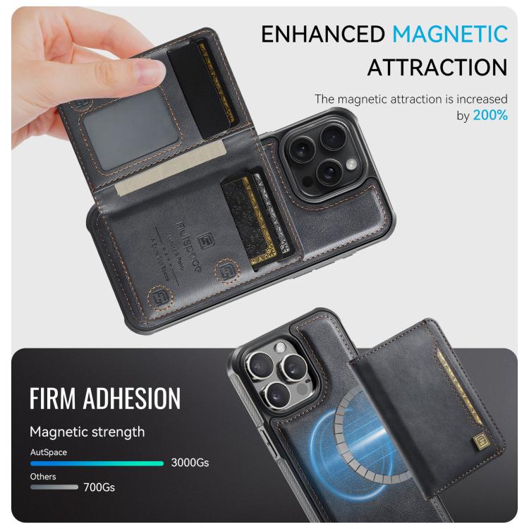 For iPhone 13 Pro Max AutSpace A13 MagSafe Magnetic RFID Flip Card Bag Phone Case(Black)