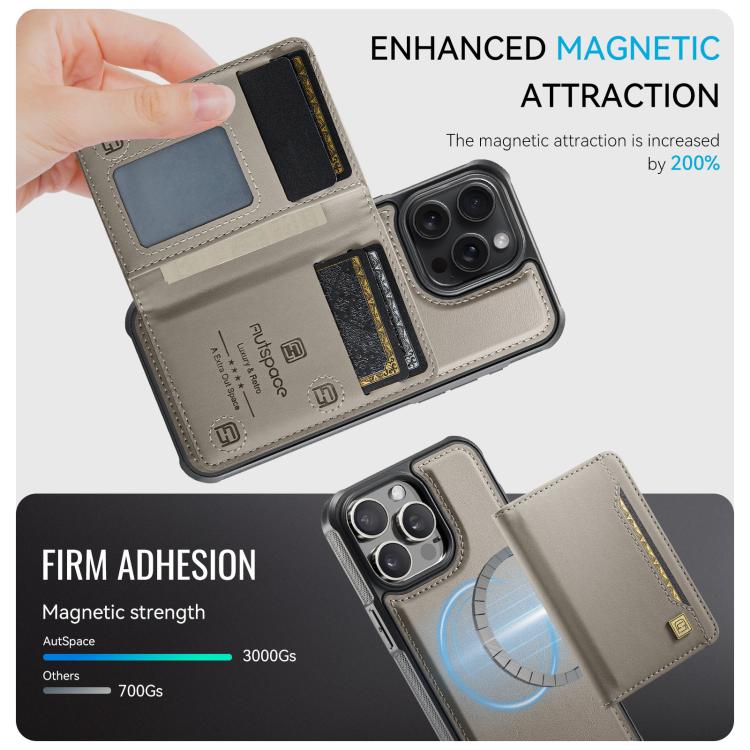 Pour iPhone 13 Pro Max AutSpace A13 MagSafe Magnétique RFID Flip Étui Portefeuille Téléphone (Gris)