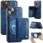 For iPhone 13 AutSpace A13 MagSafe Magnetic RFID Flip Card Bag Phone Case(Blue)