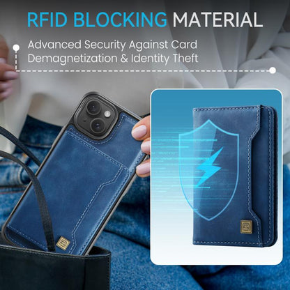 For iPhone 13 AutSpace A13 MagSafe Magnetic RFID Flip Card Bag Phone Case(Blue)