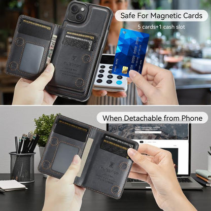 For iPhone 13 AutSpace A13 MagSafe Magnetic RFID Flip Card Bag Phone Case(Black)