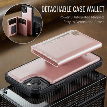 For iPhone 13 AutSpace A13 MagSafe Magnetic RFID Flip Card Bag Phone Case(Rose Gold)