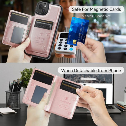 For iPhone 13 AutSpace A13 MagSafe Magnetic RFID Flip Card Bag Phone Case(Rose Gold)