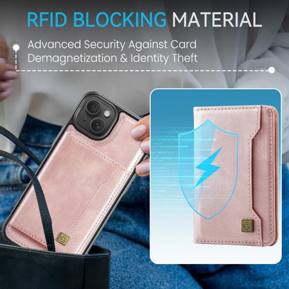 For iPhone 13 AutSpace A13 MagSafe Magnetic RFID Flip Card Bag Phone Case(Rose Gold)