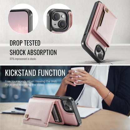 For iPhone 13 AutSpace A13 MagSafe Magnetic RFID Flip Card Bag Phone Case(Rose Gold)