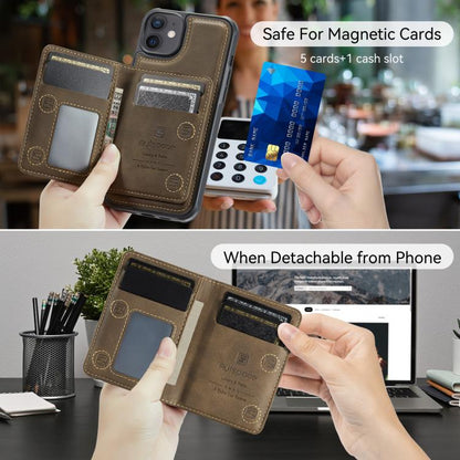 For iPhone 12 AutSpace A13 MagSafe Magnetic RFID Flip Card Bag Phone Case(Coffee)
