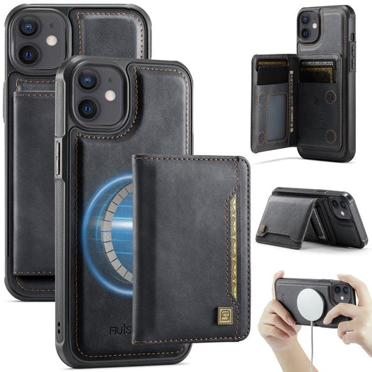 Pour iPhone 12 AutSpace A13 MagSafe Magnétique RFID Flip Card Bag Étui de Téléphone (Noir)