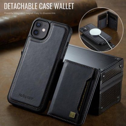 For iPhone 12 AutSpace A13 MagSafe Magnetic RFID Flip Card Bag Phone Case(Black)
