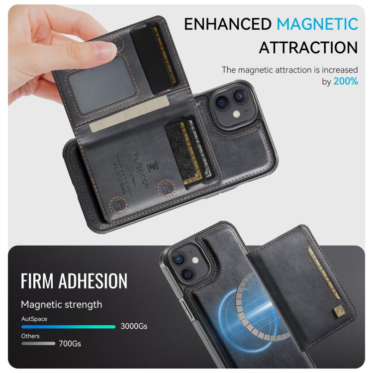 For iPhone 12 AutSpace A13 MagSafe Magnetic RFID Flip Card Bag Phone Case(Black)