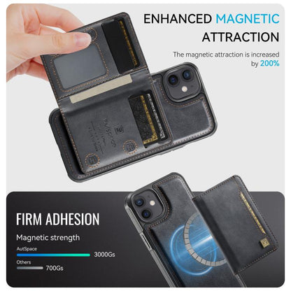For iPhone 12 AutSpace A13 MagSafe Magnetic RFID Flip Card Bag Phone Case(Black)