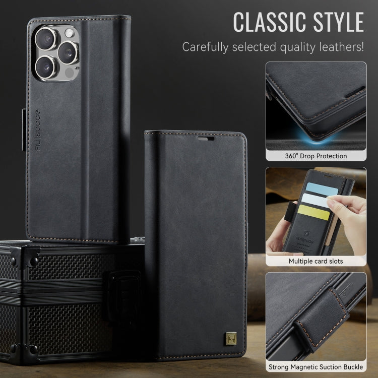 For iPhone 16 Pro Max AutSpace A11 Side Buckle MagSafe Magnetic RFID Phone Leather Case(Black)