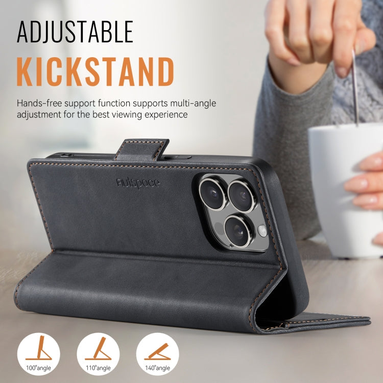 For iPhone 16 Pro Max AutSpace A11 Side Buckle MagSafe Magnetic RFID Phone Leather Case(Black)