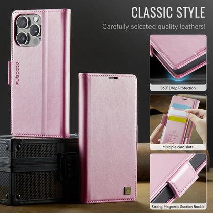 For iPhone 16 Pro Max AutSpace A11 Side Buckle MagSafe Magnetic RFID Phone Leather Case(Rose Gold)