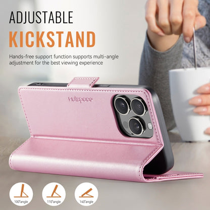 For iPhone 16 Pro Max AutSpace A11 Side Buckle MagSafe Magnetic RFID Phone Leather Case(Rose Gold)
