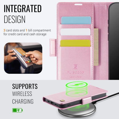 For iPhone 16 Pro Max AutSpace A11 Side Buckle MagSafe Magnetic RFID Phone Leather Case(Rose Gold)