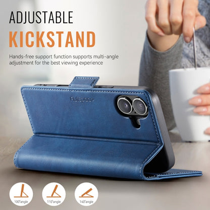 For iPhone 16 Plus AutSpace A11 Side Buckle MagSafe Magnetic RFID Phone Leather Case(Blue)