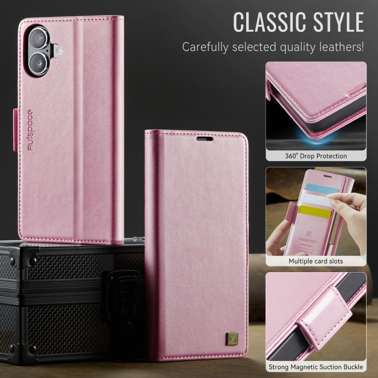 For iPhone 16 Plus AutSpace A11 Side Buckle MagSafe Magnetic RFID Phone Leather Case(Rose Gold)