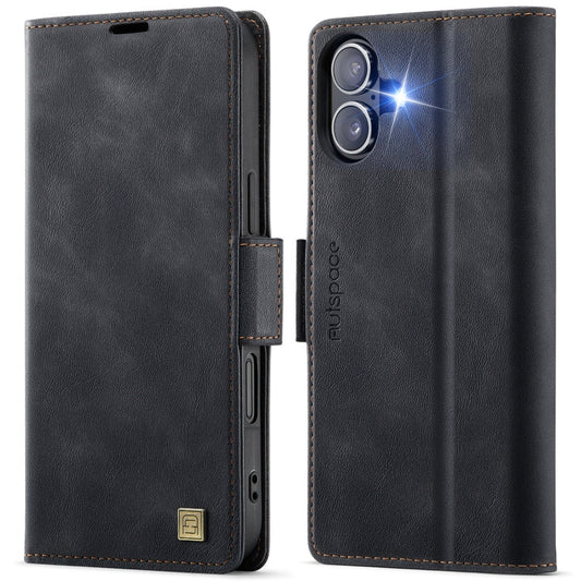 For iPhone 16 AutSpace A11 Side Buckle MagSafe Magnetic RFID Phone Leather Case(Black)