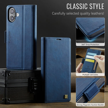 For iPhone 16 AutSpace A11 Side Buckle MagSafe Magnetic RFID Phone Leather Case(Blue)