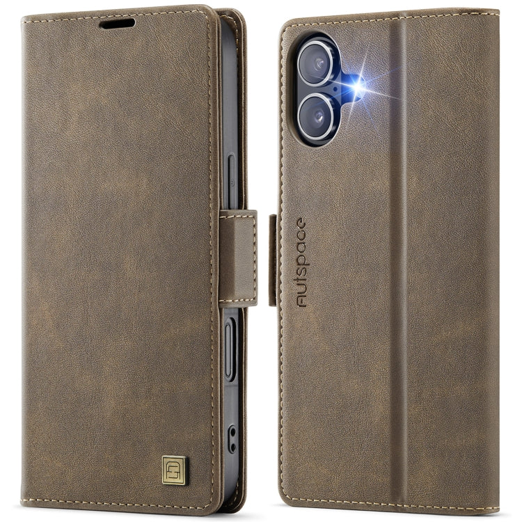 Pour iPhone 16 AutSpace A11 Étui en cuir magnétique MagSafe anti-RFID avec boucle latérale (café)