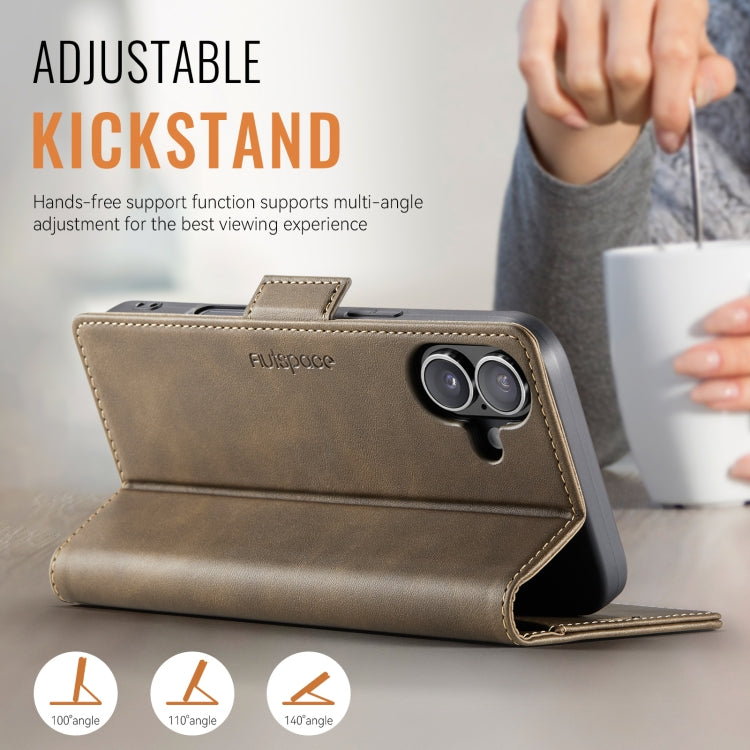 Pour iPhone 16 AutSpace A11 Étui en cuir magnétique MagSafe anti-RFID avec boucle latérale (café)