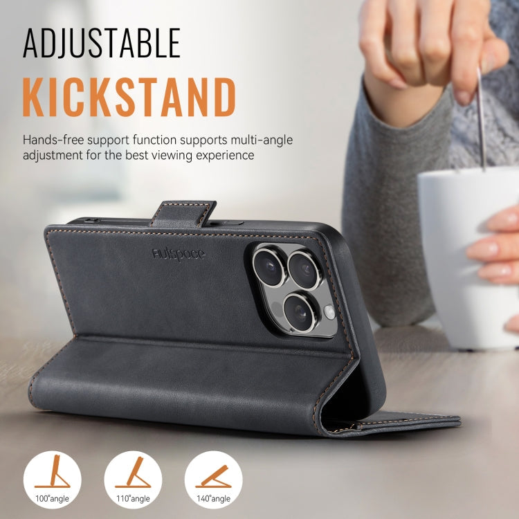 For iPhone 15 Pro Max AutSpace A11 Side Buckle MagSafe Magnetic RFID Phone Leather Case(Black)