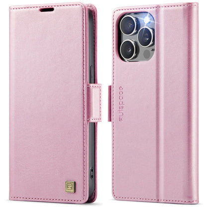 Pour iPhone 15 Pro Max AutSpace A11 Étui en cuir magnétique MagSafe RFID avec boucle latérale (or rose)