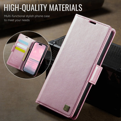 Pour iPhone 15 Pro Max AutSpace A11 Étui en cuir magnétique MagSafe RFID avec boucle latérale (or rose)