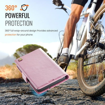 For iPhone 15 Plus AutSpace A11 Side Buckle MagSafe Magnetic RFID Phone Leather Case(Rose Gold)