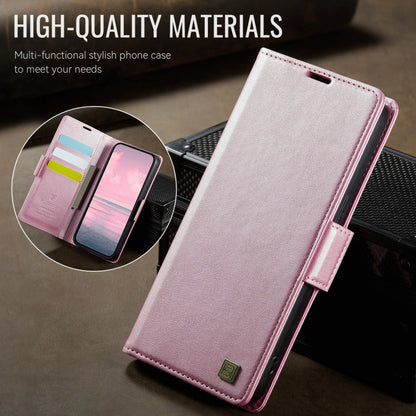 For iPhone 15 Plus AutSpace A11 Side Buckle MagSafe Magnetic RFID Phone Leather Case(Rose Gold)