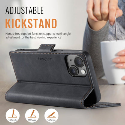 For iPhone 15 AutSpace A11 Side Buckle MagSafe Magnetic RFID Phone Leather Case(Black)