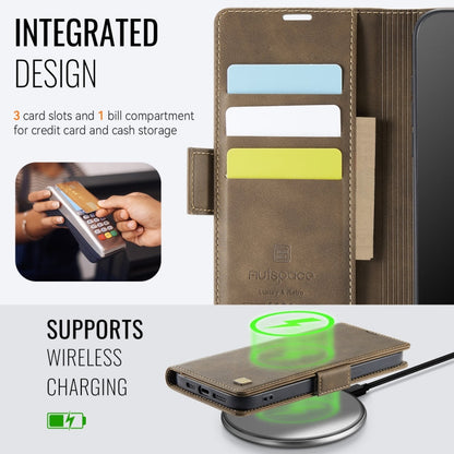 Pour iPhone 15 AutSpace A11 Étui en cuir magnétique MagSafe anti-RFID avec boucle latérale (café)