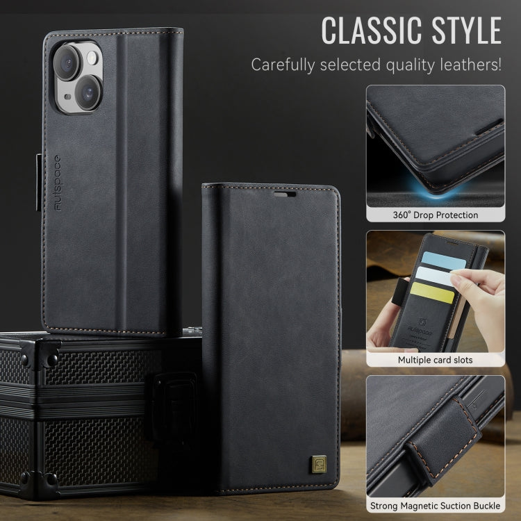 For iPhone 14 Plus AutSpace A11 Side Buckle MagSafe Magnetic RFID Phone Leather Case(Black)