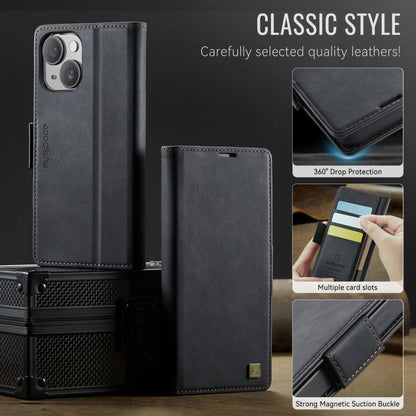 For iPhone 14 Plus AutSpace A11 Side Buckle MagSafe Magnetic RFID Phone Leather Case(Black)