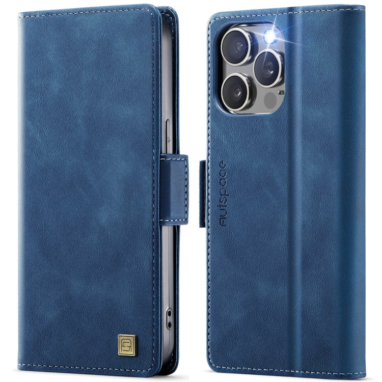 For iPhone 14 Pro AutSpace A11 Side Buckle MagSafe Magnetic RFID Phone Leather Case(Blue)