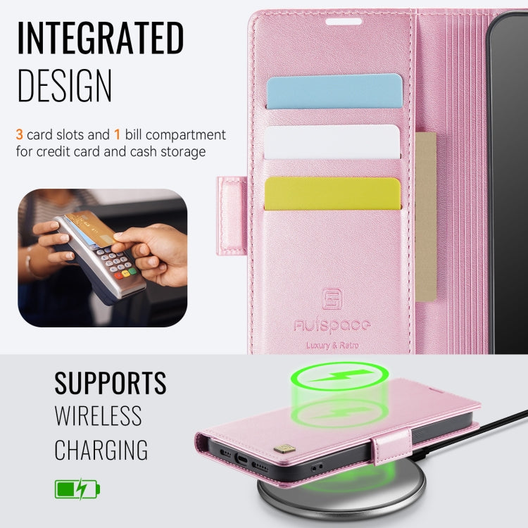 For iPhone 14 Pro AutSpace A11 Side Buckle MagSafe Magnetic RFID Phone Leather Case(Rose Gold)