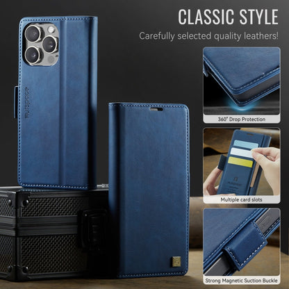 For iPhone 14 Pro Max AutSpace A11 Side Buckle MagSafe Magnetic RFID Phone Leather Case(Blue)