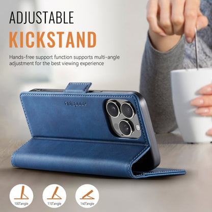 For iPhone 13 Pro Max AutSpace A11 Side Buckle MagSafe Magnetic RFID Phone Leather Case(Blue)