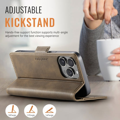 For iPhone 13 Pro Max AutSpace A11 Side Buckle MagSafe Magnetic RFID Phone Leather Case(Coffee)